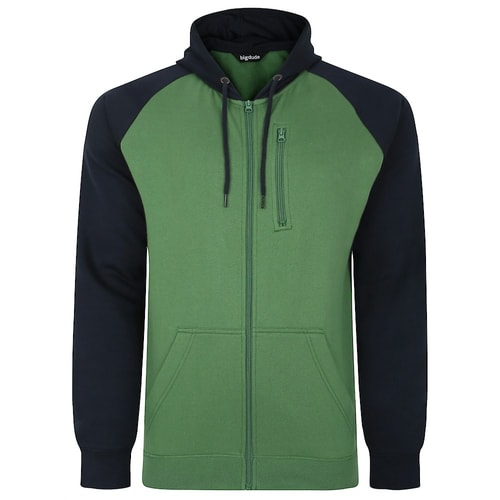 Bigdude Contrast Raglan Full Zip Hoody Deep Green